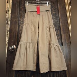 NWT XCVI WEARABLES Tan Tiered Ruffled Women's Palooza Pants Sz S